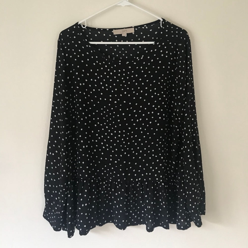 M Long Sleeve Polka Dot Peplum Loft Blouse